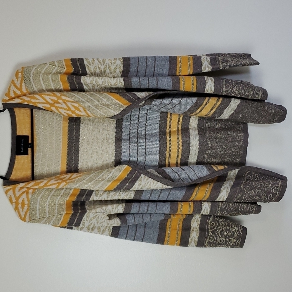 Le fee verte anthro open mixed media multi print cardigan colorful M
